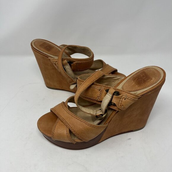 Frye wedge Alexa Criss Cross sandals tan leather 9M - Picture 6 of 10
